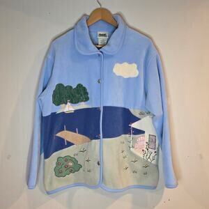Northern Reflections Womens Large 90's Lake Scene Fleece Button Jacket